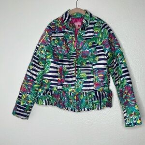 Lilly Pulitzer Floral Zip Paradisio Puffer Jacket Girls Size XL 12/14